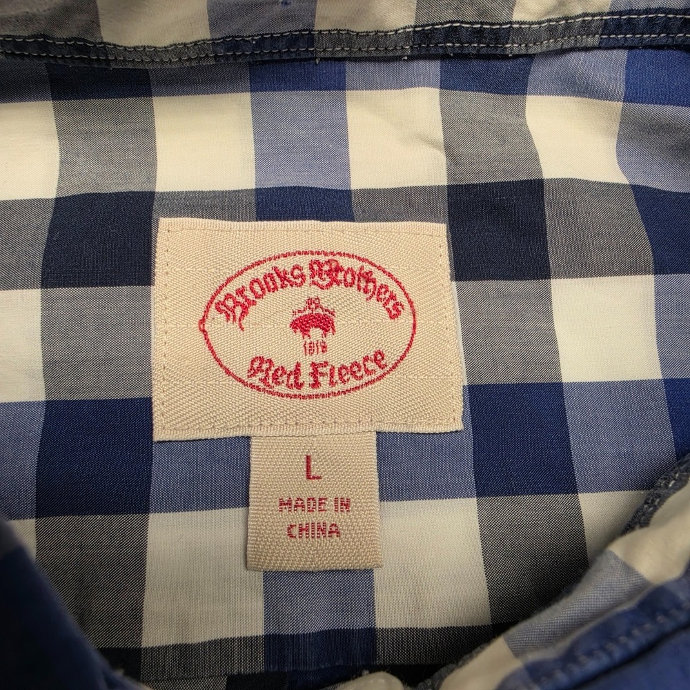 Brooks Brothers Red Fleece Mens L Plaid Check Button Down Shirt Blue White - Picture 3 of 10